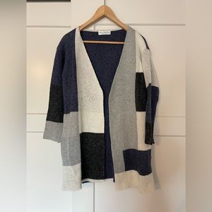 Blue and Grey Color-block Cardigan